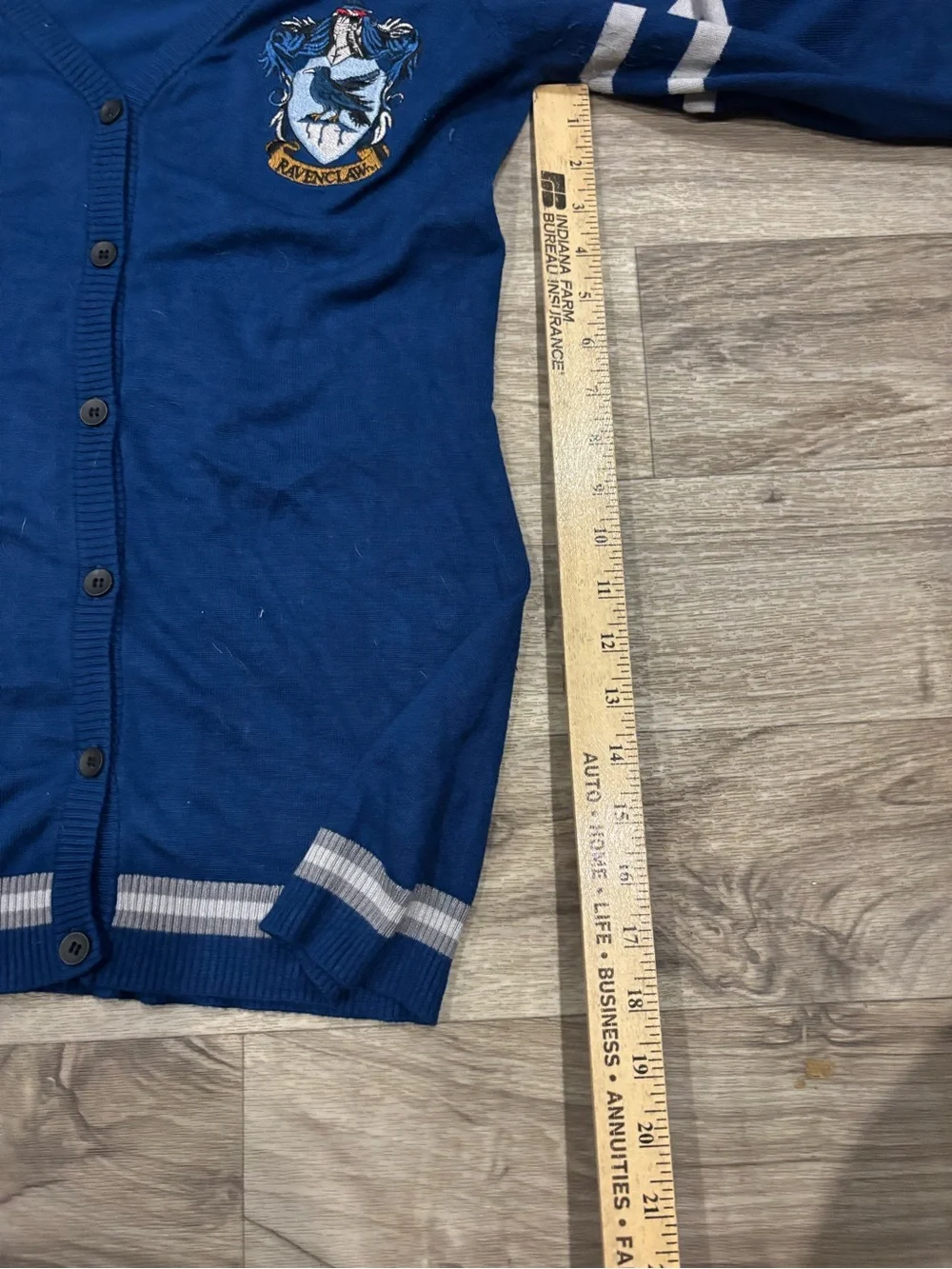 Women's Blue V-Neck Button Cardigan with Crest Detail